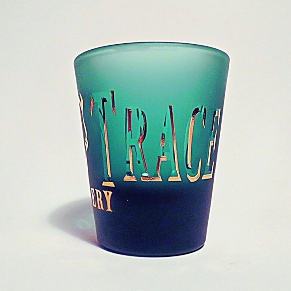 Libbey BUFFALO TRACE DISTILLERY Green Shot Glass Gold - Picture 3 of 3